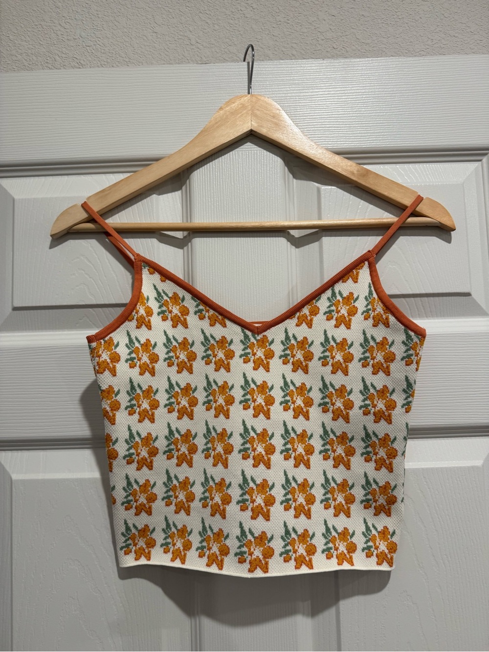 Zara Orange Floral Knit Crop Cami